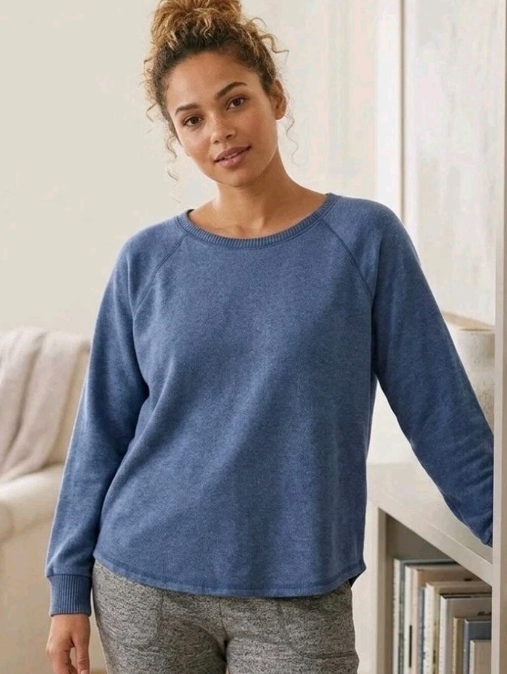 Live Love Lounge Sweater Womens XL Denim Blue Fleece Karen Neuburger Oversized